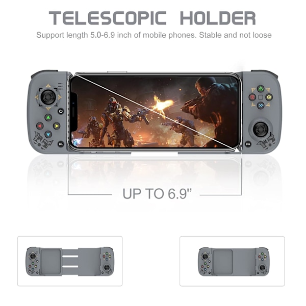 Trådlös spelkontroll för Android, iPhone, Bluetooth Gamepad Joysticks för Samsung Galaxy 22/21/20, iPhone 14/14 Plus/14 Pro/14 Pro Max/13 Pro Max, COD Grey
