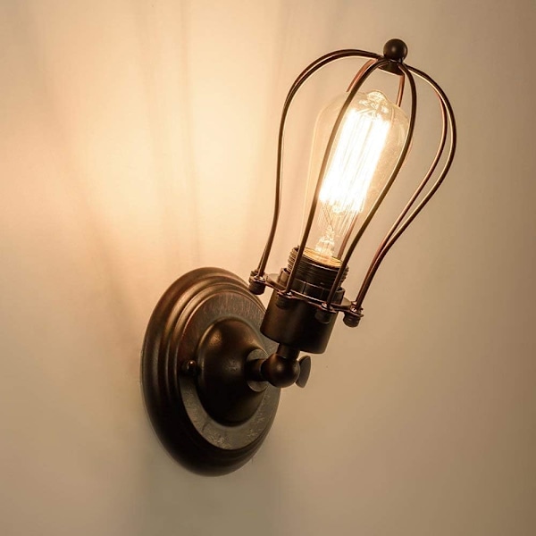 Retro vegglampe, industriell belysning, justerbar sokkel, rusten w