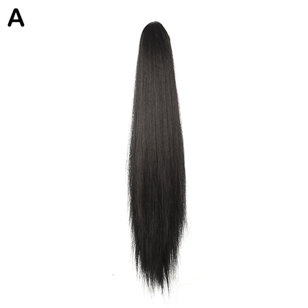 Syntetisk lång rak klohästsvans peruk Clip In Hair n Hairp dark brown One-size