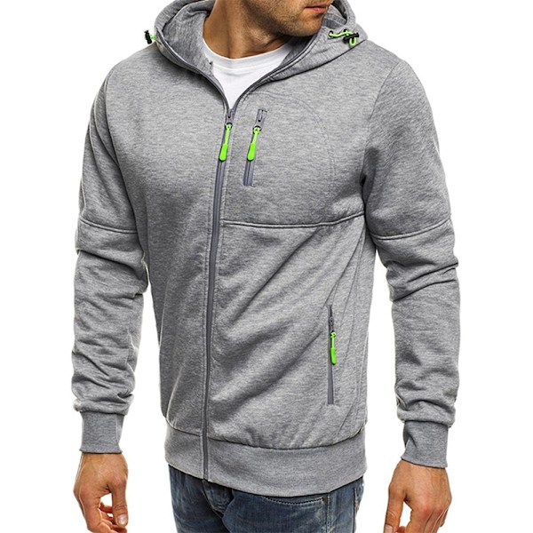 Man Hoody Fleece Varma Hoodies Jacka Coat Sweatshirt Jumper Grå XL Grey