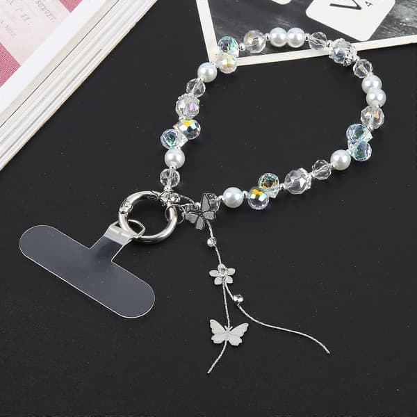 Legering Sommerfugl Perle Armbånd Anti-tabt Telefonkort Snor-FA-