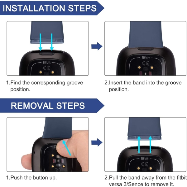 [3-pakning] Rem for Fitbit Versa 3 / Fitbit Sense, Myk silikonreim for Fitbit Versa 3 / Fitbit Sense Smart Watch