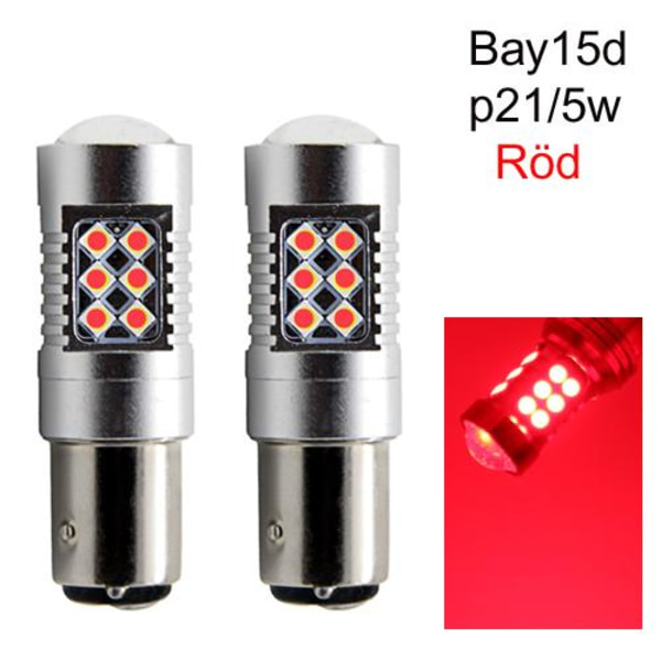 Bay15d Röd p21/5w 1157 LED med 24st 3030smd 2-pack Bakbromsljus silver 28