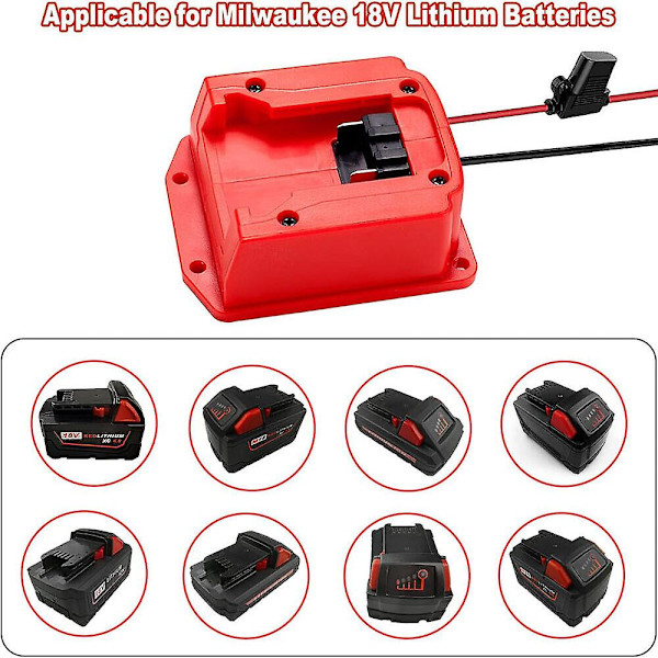 Strømadapter for Milwaukee M18 18V Batteri med Sikring for Rc Bil, Robotics