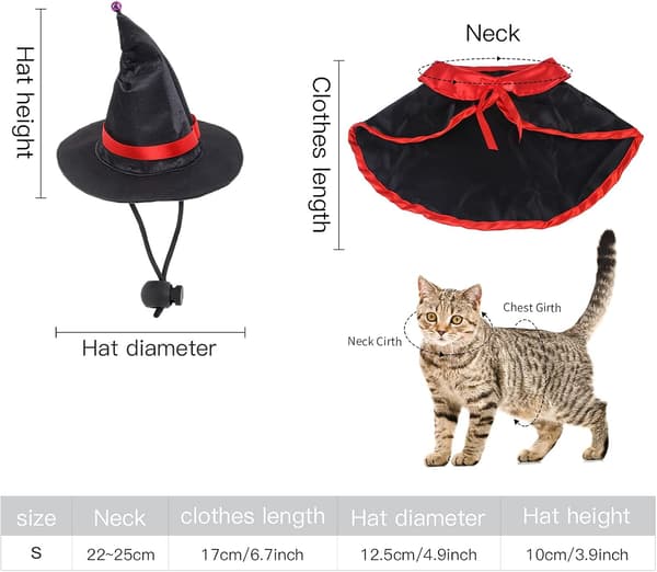 Kæledyr Halloween Kappe Kostume til Små Hunde og Katte, Heksekappe med Bindebånd