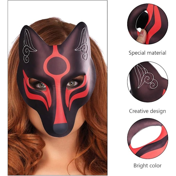 Fox Japanska Kabuki Kitsune Mask för Män Kvinnor Barn