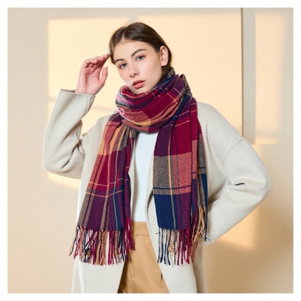 Cashmere-liknande linjerutnätssjal, mångsidig brittisk stil Flerfärgad