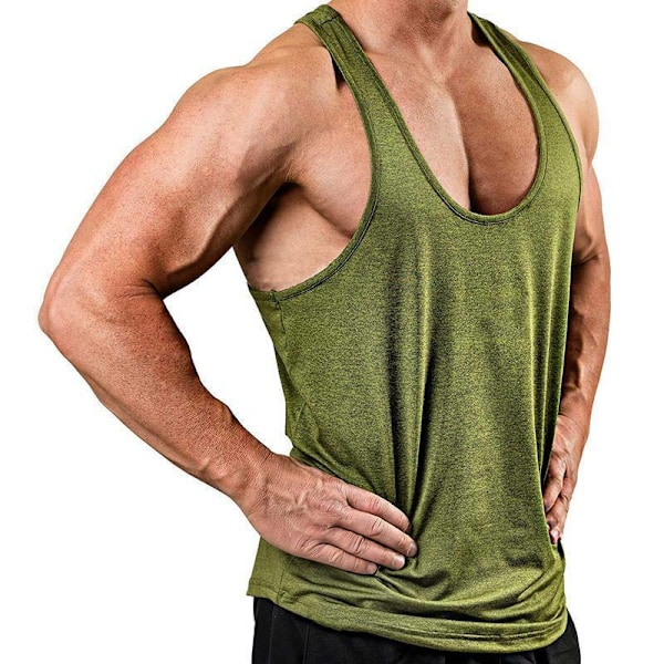 Herr Sommar Ärmlös Gym Sport Tank Top Fitness Träning Väst Armég Grön Army Green L