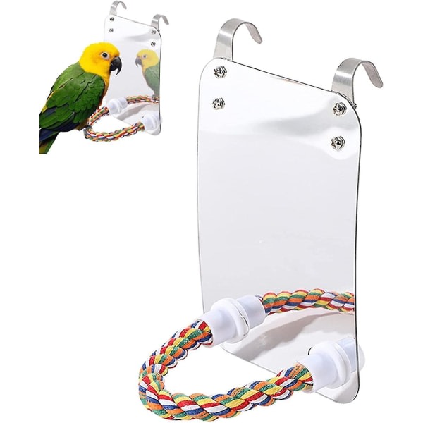 Fågel spegel färg rep bas akryl fågel spegel husdjur papegoja bur leksak fågel tillbehör