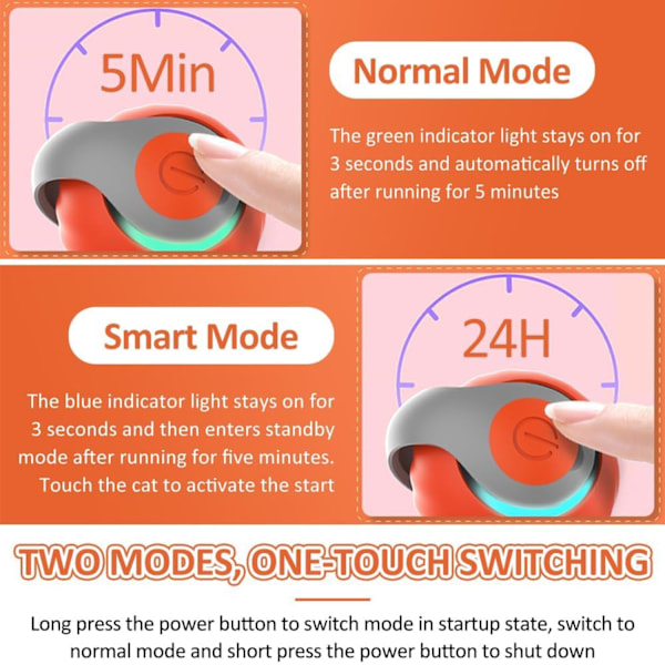 Speedy Tail 2.0 Kattelegetøj, Speedy Tail Kattelegetøj, Interaktiv Kattebold, Smart Kattelegetøjsbold, To Hastighedsindstillinger, med Hale (Orange)