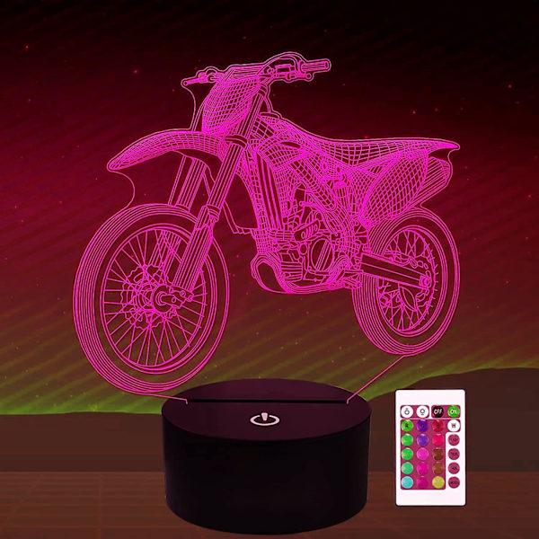 3D Motorsykkel Bil Nattlys LED Lampe Illusjon 16 Fargebytte Fjernkontroll Bord Skrivebordsdekorasjon Lamper Bursdagspresang Akrylbase USB Kabelleketøy