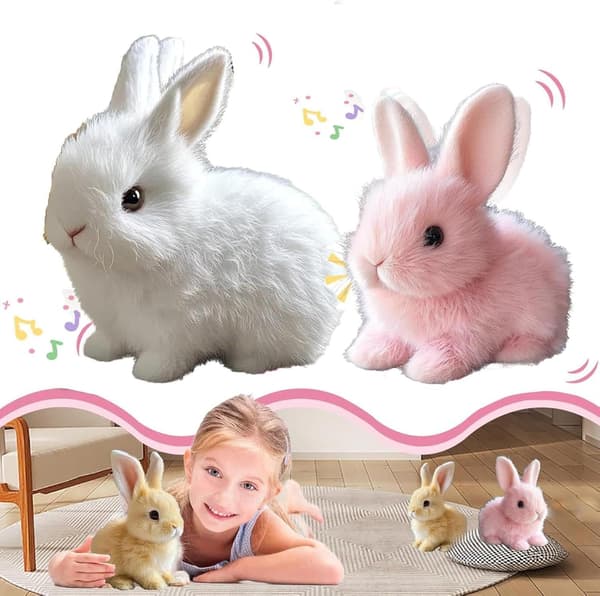 Interactive Bunny Plush Toys, Realistic Hopping Rabbit Toy, Interactive Rabbit Toy for Easter, Electric Rabbit Toys (Pink)-FA- white