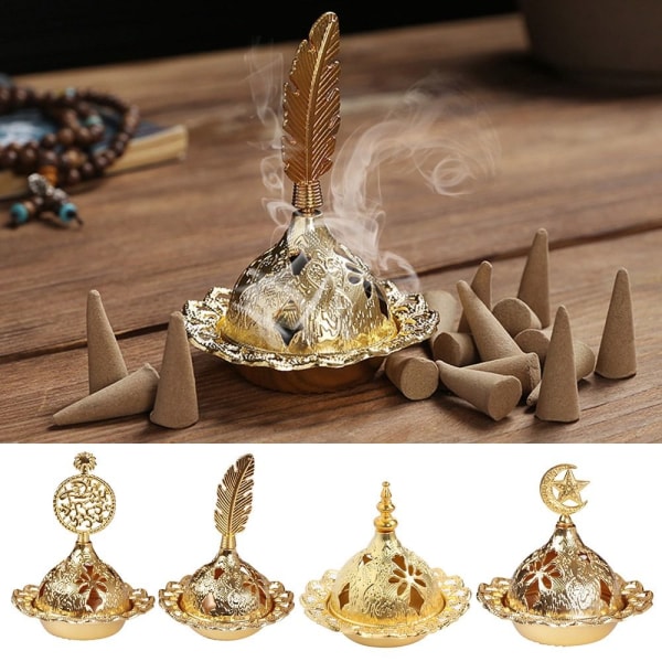 Eid Mubarak -tähti-kuu-mini kannettava kultainen suitsuke Pagoda