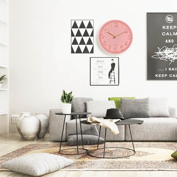 IC Väggklocka Tyst Icke-tickande Batteridriven Rund Modern Rosa