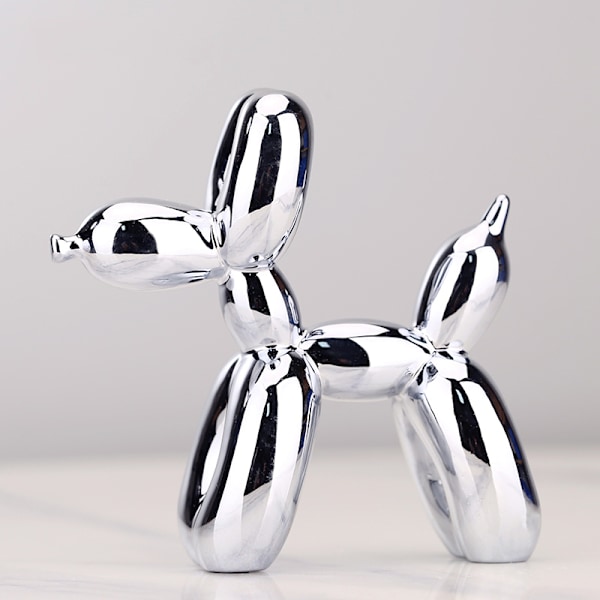 Nordisk Resin Hund Håndværk Galvanisering Ballon Hund Skulptur Hjem Dekorationer Moderne Stue Skrivebordspynt Silver