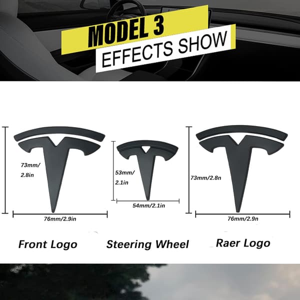 3-pak Tesla Model 3 ratlogo-mærkater (mat sort)-FA-