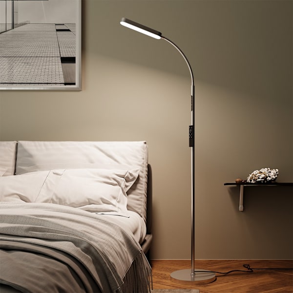 tectake Golvlampa Prisma LED, 5 ljuslägen, 12 W, dimbar silver 2300