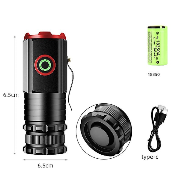 Led Mini Lommelygte Kraftfuld Type-c Genopladelig 18350 Batteri Lommelygte Lampe Med Halemagnet Taktisk Lygte