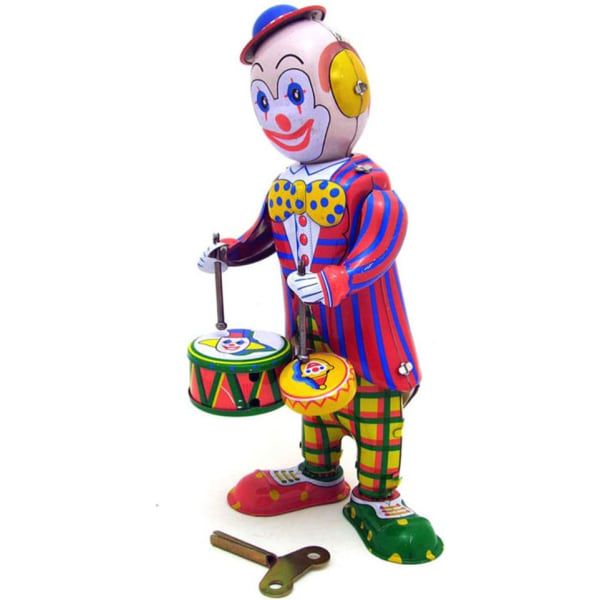 Retro Opptrekkbar Leketøy Tinplate Toy Circus Clown Robot Tromming