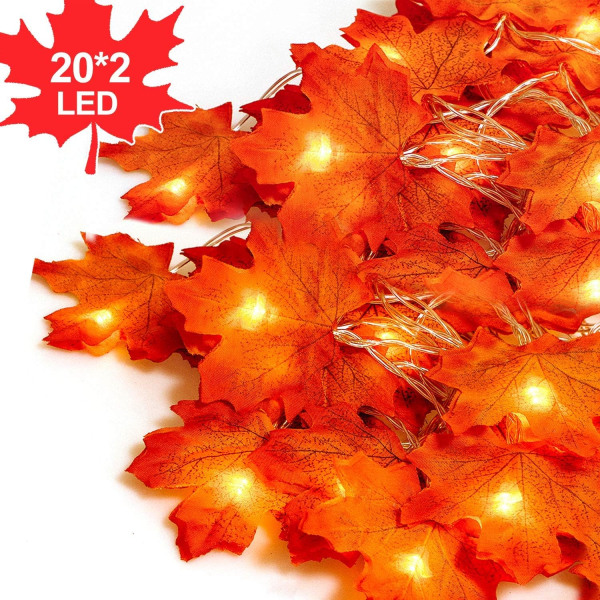 LOOUS 2 Pack Fall Maple Leaf Garland 40 LED Maple Leaves Fairy