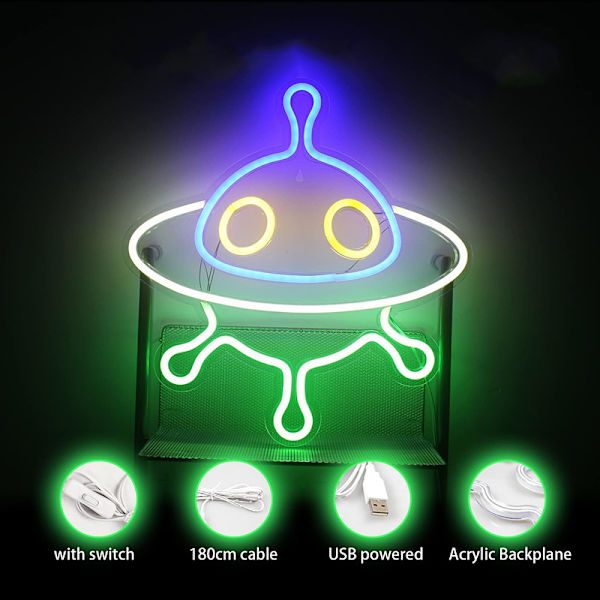 LED neon akryl panel bagplade rumskib UFO univers serie dekoration natlys ins,