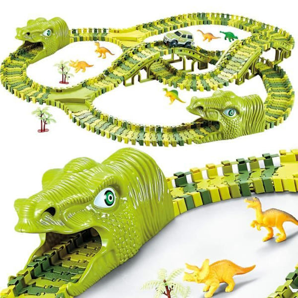 Dinosaur Legetøjsbane til Børn - SPRINGOS - 240 Dele - Fleksibel Racerbane - Gaveæske Grön