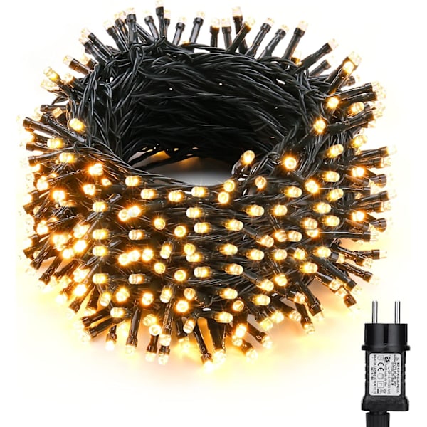 Fargerike utendørs lysstrenger, 30M 300 LED-lys 8 moduser Vanntette LED-lysstrenger for innendørs og utendørs, grønn ledning White light