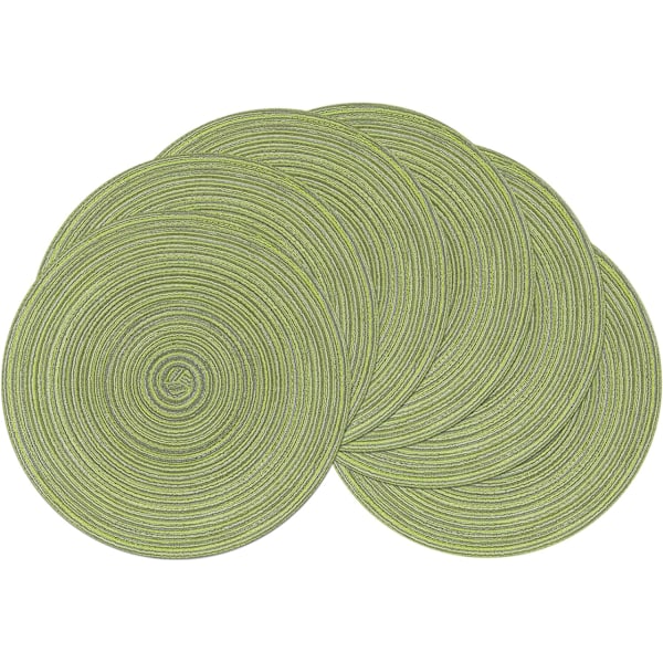6 kpl:n setti, vihreät 38x38cm, vihreät pyöreät alustat puuvillaa punotut alustat pestävät jouluiset alustat lämmönkestävät alustat, hääjuhliin-FA6- H