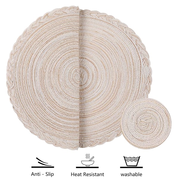 Bordstabletter Set om 8, Runda Flätade Vävda Placemats, 38cm
