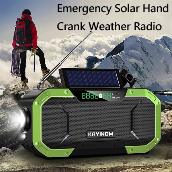 Solradio Bluetooth-højttaler, LED-lommelygte, SOS-alarm 5000mAh PowerBank Green