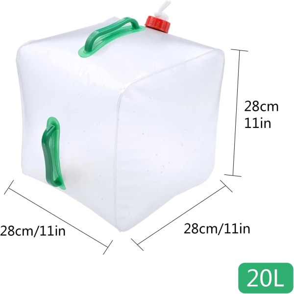 20L hopfällbar vattentank Vattenförvaringspåse med kran, genomskinlig bärbar hopfällbar campingvattenpåse för kontor, camping, juice, cocktail