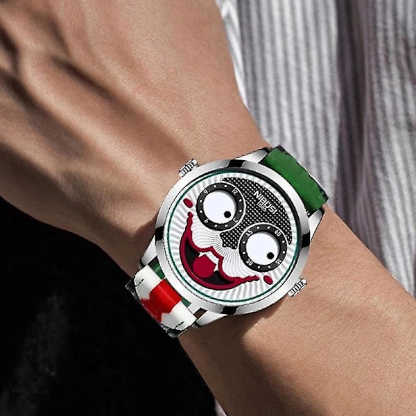 Herre Ur Stor Skive Joker Kvarts Armbåndsur Læder Vandafvisende Clown Ansigt Design