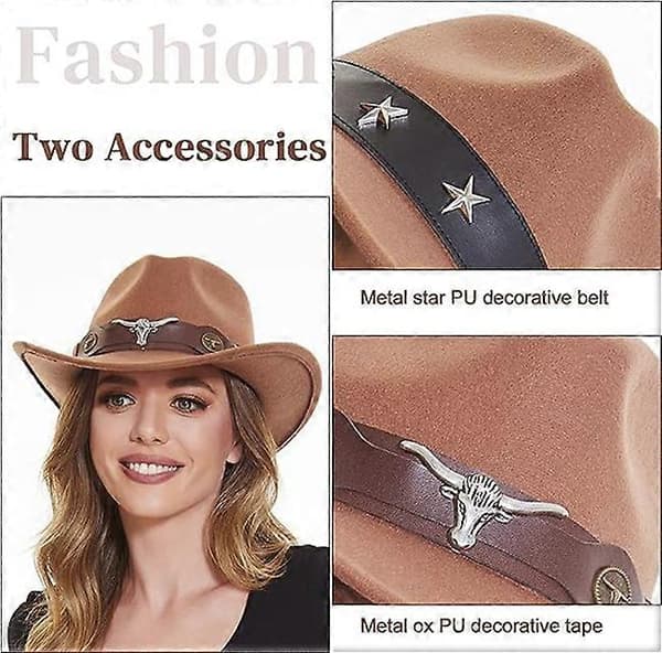 Klassisk cowboyhat til mænd, bredskygget cowboyhat til kvinder, western cowboy-stil hat-FA- Brown