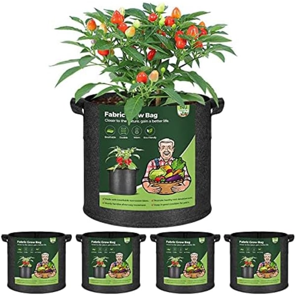 10 gallon planteposer med håndtag 5-pak, stofpotter Grow B 5 gallon