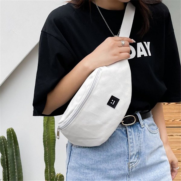 Dam Fanny Pack Midjeväskor Canvas Bum Bag HVIT white