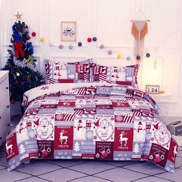Joulu-Patchwork Peittosetti 220x240 cm 2 x Tyynynpäällys 50x75 cm, Mikrokuitu Vuodevaatteet