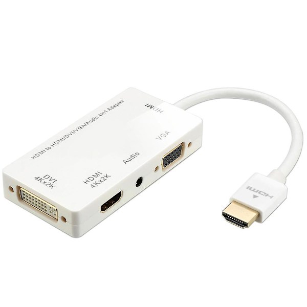 3-i-1 HDMI till VGA DVI HDMI med ljud 3,5 mm mikroadapterkabel White
