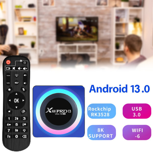 Android 13.0 TV-boks Bluetooth WIFI Mediaspiller for hjemmekontor 4G 32G