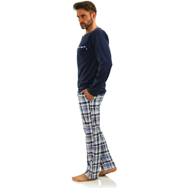 Sesto Senso Herrpyjamas 100% Bomull Långärmad + Pyjamasbyxor Nattkläder - 2188/17 Marinblå - L