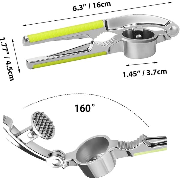 Hvitløkspresse i rustfritt stål, 2-i-1 multifunksjons hvitløkshakker