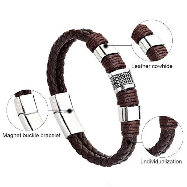 Armbånd til mænd Læder med sort magnetisk rustfrit stål