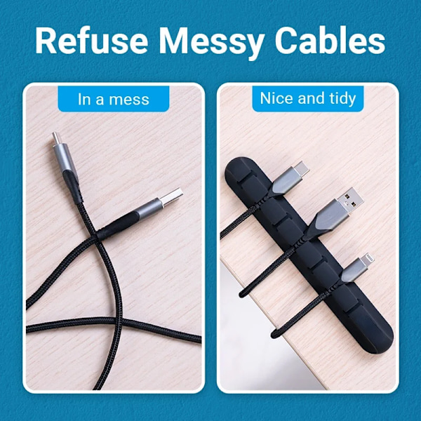 Silikon USB-kabelarrangør til skrivebord - Sort black 7clips