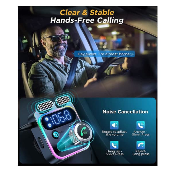 Bluetooth-bilsender, FM-sender til bil, 48W hurtigoplader med dobbelt USB