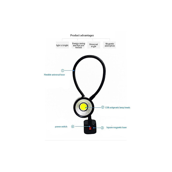 Led-työlamppu magneettisella pohjalla, joustava joutsenkaulalamppu 220v 5w sorville, jyrsinkoneelle, porakoneelle, teollisuudelle