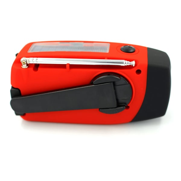 2000mAh vevradio med solceller, ficklampa och powerbank red