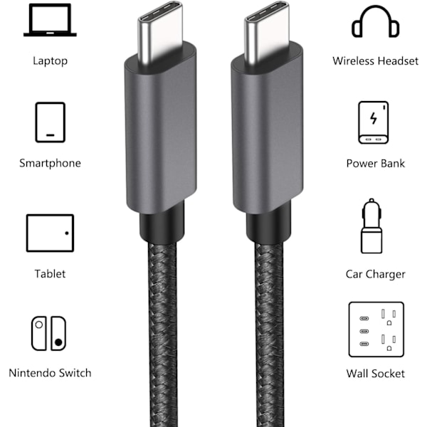 9m USB-C - USB-C 3A opladerkabel / hurtigopladning QC3.0 60W 9 meter