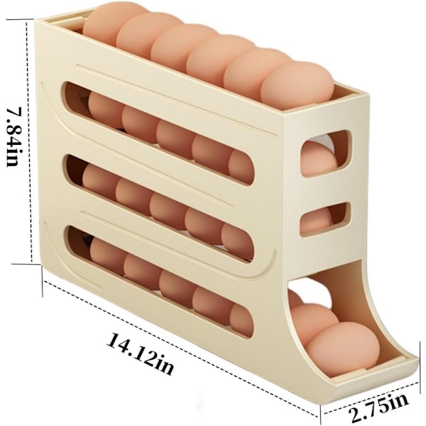 2 stk Eggestativ for Kjøleskap, Eggdispenser Automatisk Rullende Eggbrett Oppbevaring 30 Egg Transparent Transparent 2PCS