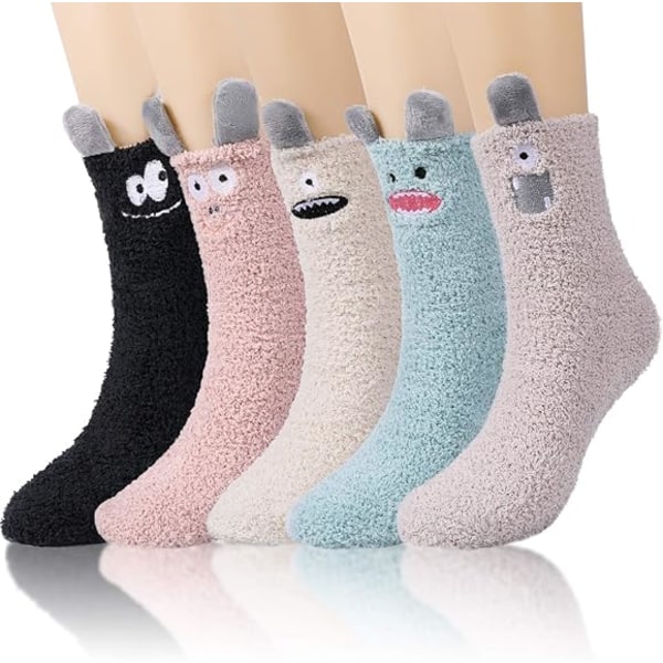 5 par Fluffy Fuzzy Socks, Winter Thermal Cozy Slipper Socks