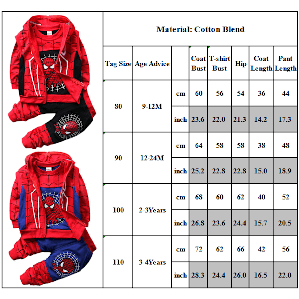 Spiderman Barn Pojker 3-delt Efterårs-Vinter-sæt Blå 90 cm 90 Blue