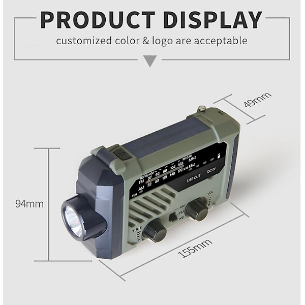 Hätätilanne AM/FM/NOAA-radio, käsikäyttöinen paristokäyttöinen aurinkoradio LED-taskulampulla, SOS-hälytys White